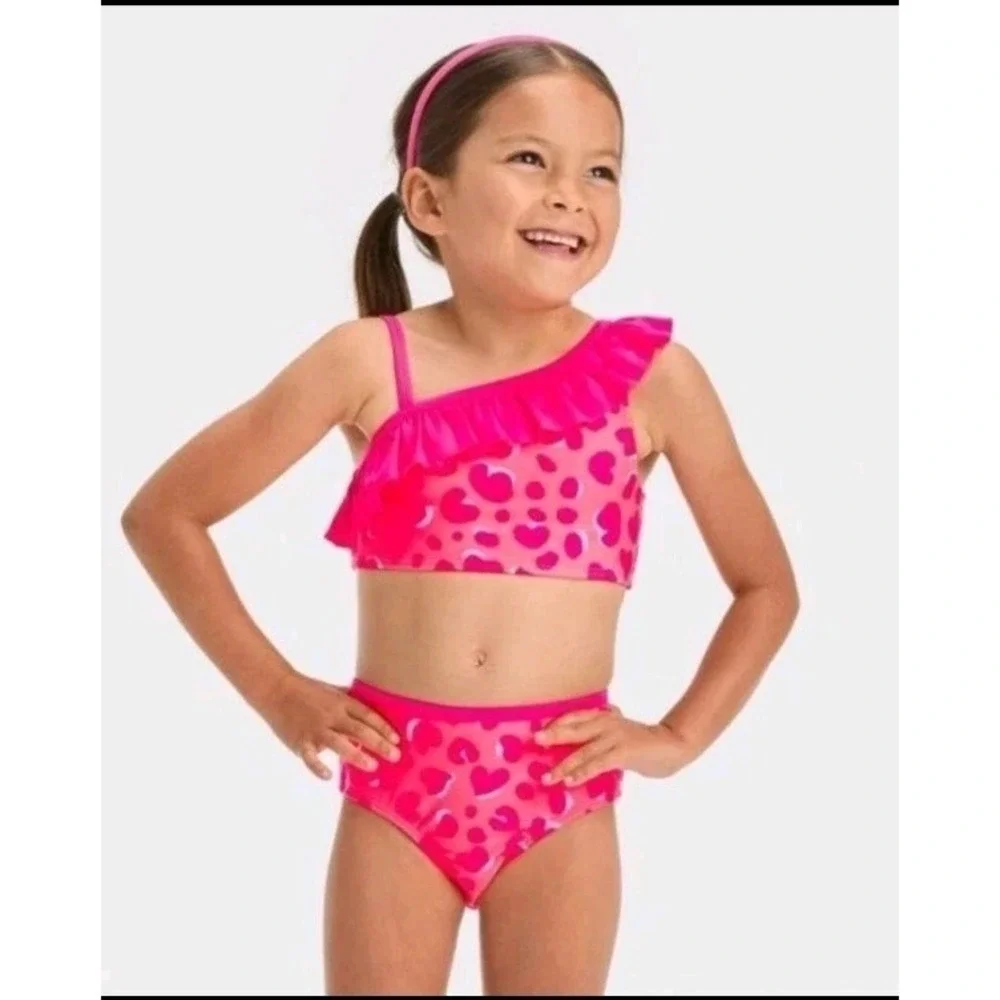 12 months Girl's Swimsuit Bikini Hot Pink Heart Print Toddler Cat & Jack